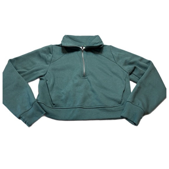 Green Quarter-Zip Cropped Pullover - Picture 1 of 9